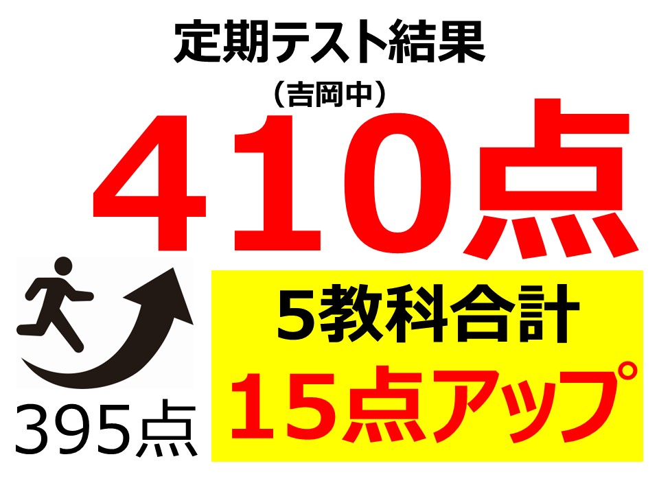 定期テスト結果410点！（5教科合計395点から15点アップ）
