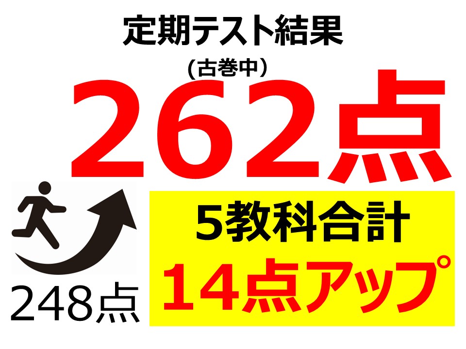 定期テスト結果262点！（5教科合計248点から14点アップ）